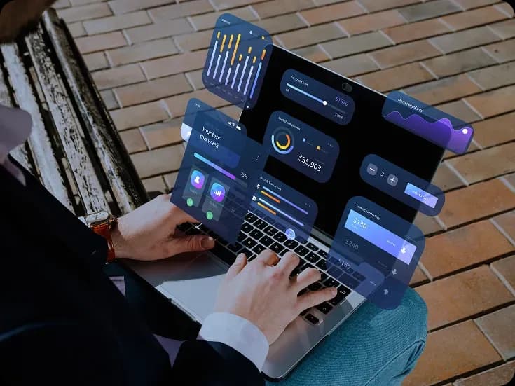 Business web application control panel showing operational data, workflow status and management actions