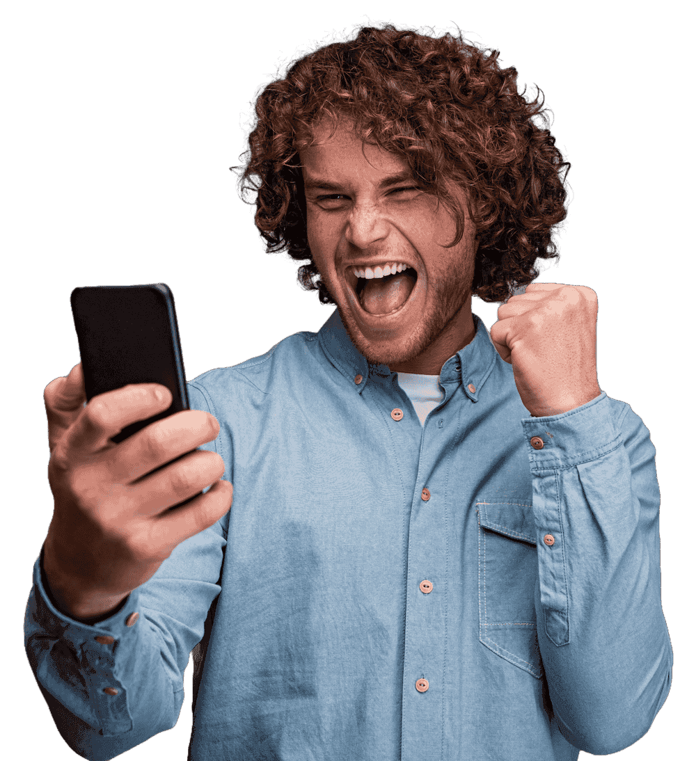 Excited man celebrating success